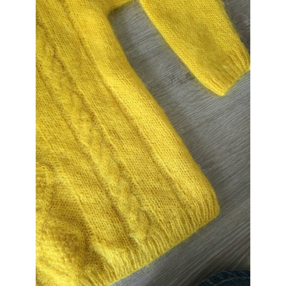 Liz Claiborne Sun Yellow Wool Blend Cable Hand Knit Vintage V-neck Sweater M - Picture 8 of 12